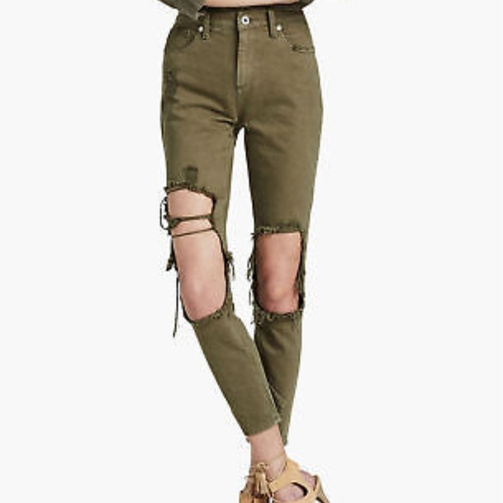 NWOT Lucky Brand Olive Green Distressed Bridgette Skinny High Rise Ankle Jeans